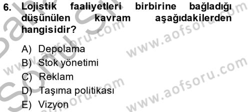 Lojistik Yönetimi Dersi 2013 - 2014 Yılı (Final) Dönem Sonu Sınav Soruları 6. Soru