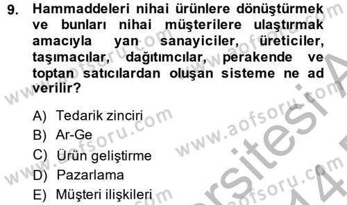 Lojistik Yönetimi Dersi 2013 - 2014 Yılı (Final) Dönem Sonu Sınav Soruları 9. Soru