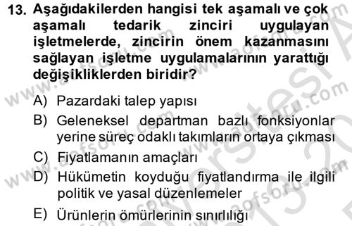 Lojistik Yönetimi Dersi 2013 - 2014 Yılı Tek Ders Sınav Soruları 13. Soru