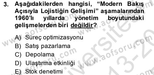 Lojistik Yönetimi Dersi 2013 - 2014 Yılı Tek Ders Sınav Soruları 3. Soru