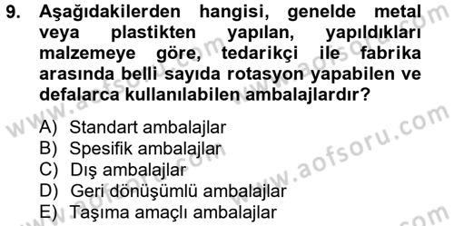 Lojistik Yönetimi Dersi 2013 - 2014 Yılı Tek Ders Sınav Soruları 9. Soru