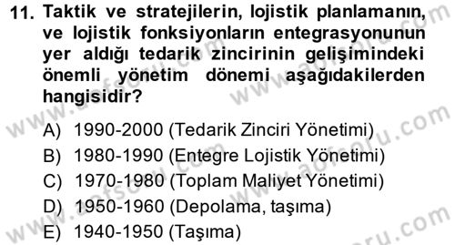 Lojistik Yönetimi Dersi 2014 - 2015 Yılı (Final) Dönem Sonu Sınav Soruları 11. Soru