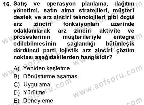 Lojistik Yönetimi Dersi 2014 - 2015 Yılı (Final) Dönem Sonu Sınav Soruları 16. Soru