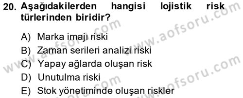 Lojistik Yönetimi Dersi 2014 - 2015 Yılı (Final) Dönem Sonu Sınav Soruları 20. Soru