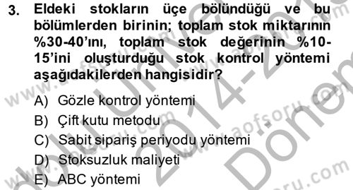 Lojistik Yönetimi Dersi 2014 - 2015 Yılı (Final) Dönem Sonu Sınav Soruları 3. Soru