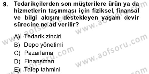 Lojistik Yönetimi Dersi 2014 - 2015 Yılı (Final) Dönem Sonu Sınav Soruları 9. Soru