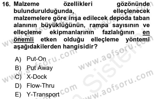 Lojistik Yönetimi Dersi 2015 - 2016 Yılı (Vize) Ara Sınav Soruları 16. Soru