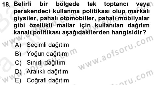 Lojistik Yönetimi Dersi 2015 - 2016 Yılı (Vize) Ara Sınav Soruları 18. Soru
