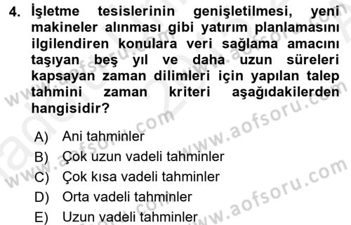 Lojistik Yönetimi Dersi 2015 - 2016 Yılı (Vize) Ara Sınav Soruları 4. Soru