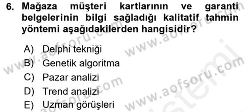 Lojistik Yönetimi Dersi 2015 - 2016 Yılı (Vize) Ara Sınav Soruları 6. Soru