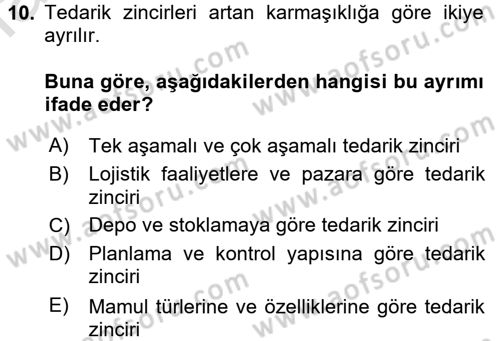 Lojistik Yönetimi Dersi 2015 - 2016 Yılı (Final) Dönem Sonu Sınav Soruları 10. Soru