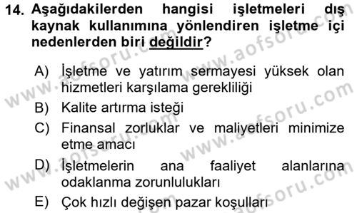 Lojistik Yönetimi Dersi 2015 - 2016 Yılı (Final) Dönem Sonu Sınav Soruları 14. Soru