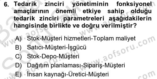 Lojistik Yönetimi Dersi 2015 - 2016 Yılı (Final) Dönem Sonu Sınav Soruları 6. Soru