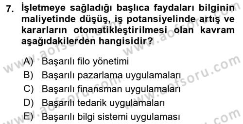 Lojistik Yönetimi Dersi 2015 - 2016 Yılı (Final) Dönem Sonu Sınav Soruları 7. Soru