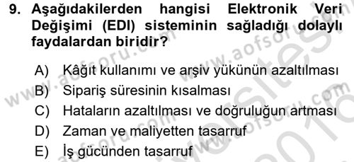 Lojistik Yönetimi Dersi 2015 - 2016 Yılı (Final) Dönem Sonu Sınav Soruları 9. Soru