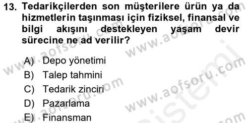 Lojistik Yönetimi Dersi 2015 - 2016 Yılı Tek Ders Sınav Soruları 13. Soru