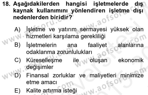 Lojistik Yönetimi Dersi 2015 - 2016 Yılı Tek Ders Sınav Soruları 18. Soru