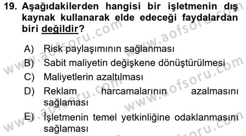 Lojistik Yönetimi Dersi 2015 - 2016 Yılı Tek Ders Sınav Soruları 19. Soru
