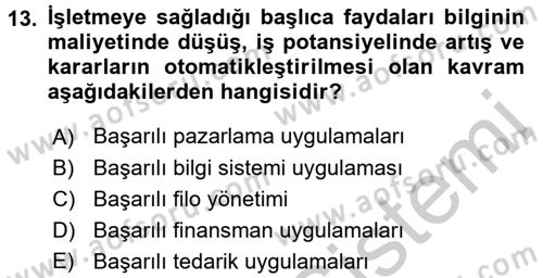 Lojistik Yönetimi Dersi 2016 - 2017 Yılı 3 Ders Sınav Soruları 13. Soru