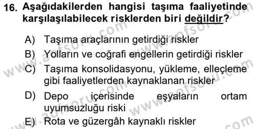 Lojistik Yönetimi Dersi 2016 - 2017 Yılı 3 Ders Sınav Soruları 16. Soru