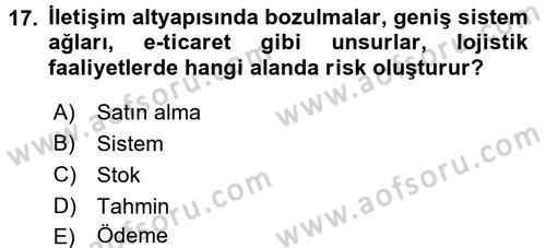Lojistik Yönetimi Dersi 2016 - 2017 Yılı 3 Ders Sınav Soruları 17. Soru