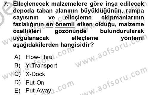 Lojistik Yönetimi Dersi 2016 - 2017 Yılı 3 Ders Sınav Soruları 7. Soru