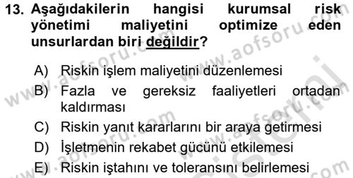 Lojistik Yönetimi Dersi 2016 - 2017 Yılı (Final) Dönem Sonu Sınav Soruları 13. Soru