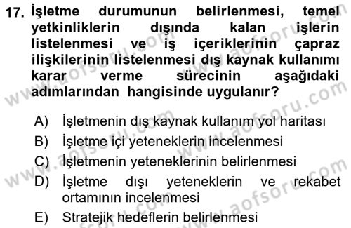 Lojistik Yönetimi Dersi 2016 - 2017 Yılı (Final) Dönem Sonu Sınav Soruları 17. Soru