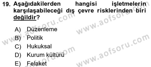 Lojistik Yönetimi Dersi 2016 - 2017 Yılı (Final) Dönem Sonu Sınav Soruları 19. Soru