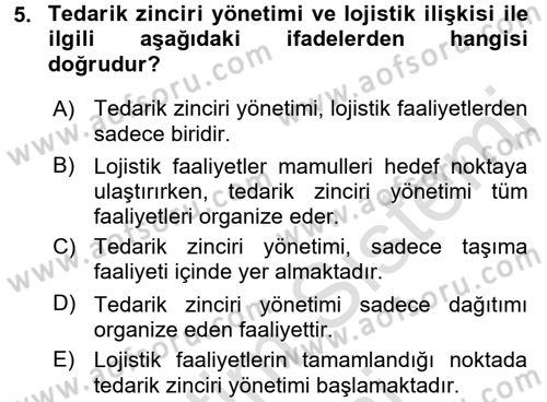 Lojistik Yönetimi Dersi 2016 - 2017 Yılı (Final) Dönem Sonu Sınav Soruları 5. Soru