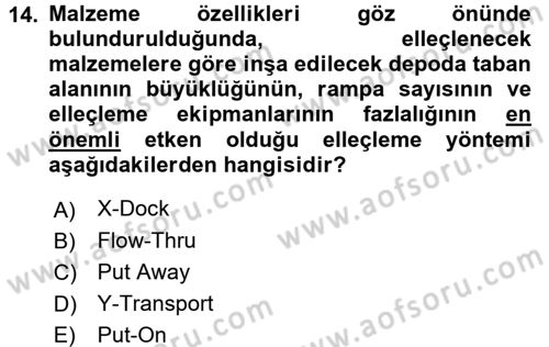 Lojistik Yönetimi Dersi 2017 - 2018 Yılı (Vize) Ara Sınav Soruları 14. Soru