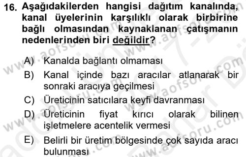 Lojistik Yönetimi Dersi 2017 - 2018 Yılı (Vize) Ara Sınav Soruları 16. Soru