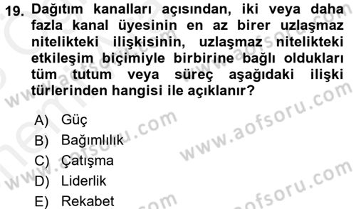 Lojistik Yönetimi Dersi 2017 - 2018 Yılı (Vize) Ara Sınav Soruları 19. Soru