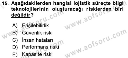 Lojistik Yönetimi Dersi 2017 - 2018 Yılı (Final) Dönem Sonu Sınav Soruları 15. Soru