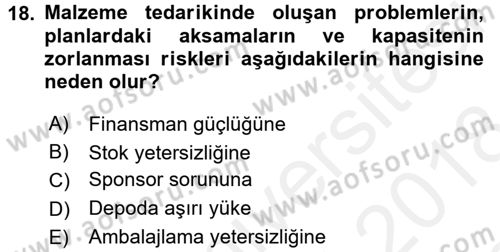 Lojistik Yönetimi Dersi 2017 - 2018 Yılı (Final) Dönem Sonu Sınav Soruları 18. Soru