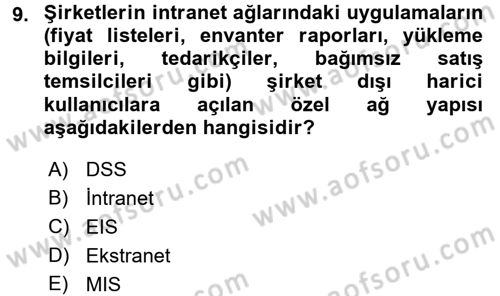 Lojistik Yönetimi Dersi 2017 - 2018 Yılı (Final) Dönem Sonu Sınav Soruları 9. Soru