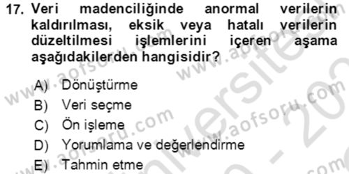 Lojistik Yönetimi Dersi 2020 - 2021 Yılı Yaz Okulu Sınav Soruları 17. Soru