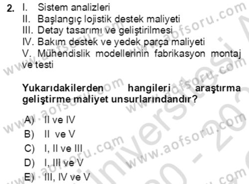 Lojistik Yönetimi Dersi 2020 - 2021 Yılı Yaz Okulu Sınav Soruları 2. Soru
