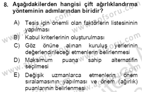 Lojistik Yönetimi Dersi 2020 - 2021 Yılı Yaz Okulu Sınav Soruları 8. Soru