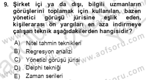 Lojistik Yönetimi Dersi 2020 - 2021 Yılı Yaz Okulu Sınavı 9. Soru