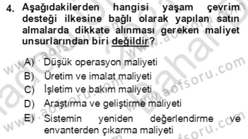 Lojistik Yönetimi Dersi 2021 - 2022 Yılı (Vize) Ara Sınav Soruları 4. Soru