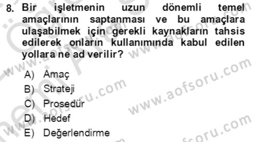 Lojistik Yönetimi Dersi 2021 - 2022 Yılı (Vize) Ara Sınav Soruları 8. Soru