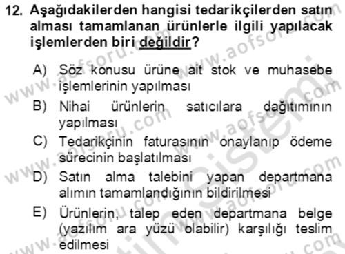 Lojistik Yönetimi Dersi 2021 - 2022 Yılı (Final) Dönem Sonu Sınav Soruları 12. Soru