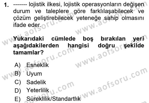 Lojistik Yönetimi Dersi 2021 - 2022 Yılı Yaz Okulu Sınav Soruları 1. Soru