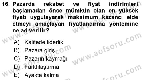 Lojistik Yönetimi Dersi 2021 - 2022 Yılı Yaz Okulu Sınav Soruları 16. Soru
