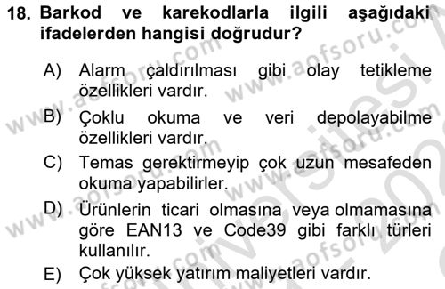Lojistik Yönetimi Dersi 2021 - 2022 Yılı Yaz Okulu Sınav Soruları 18. Soru