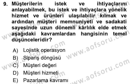 Lojistik Yönetimi Dersi 2021 - 2022 Yılı Yaz Okulu Sınav Soruları 9. Soru