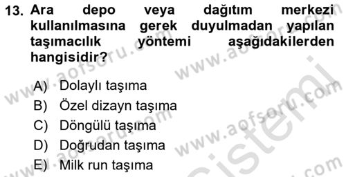 Lojistik Yönetimi Dersi 2022 - 2023 Yılı Yaz Okulu Sınav Soruları 13. Soru