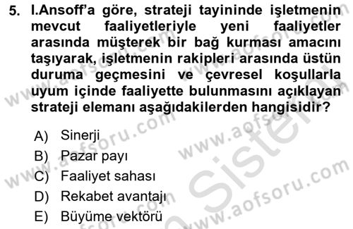 Lojistik Yönetimi Dersi 2022 - 2023 Yılı Yaz Okulu Sınav Soruları 5. Soru