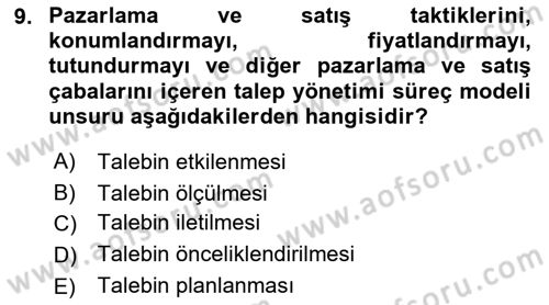 Lojistik Yönetimi Dersi 2022 - 2023 Yılı Yaz Okulu Sınav Soruları 9. Soru